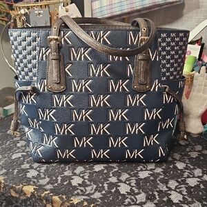 Michael Kors Navy and Gold MK Logo Tote